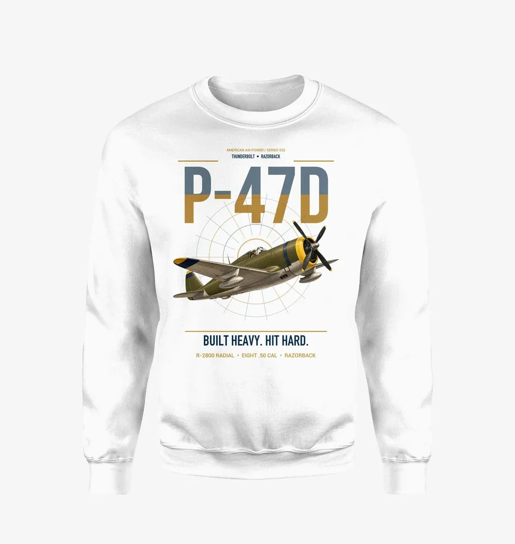 P-47D Thunderbolt Razorback design on white sweatshirt