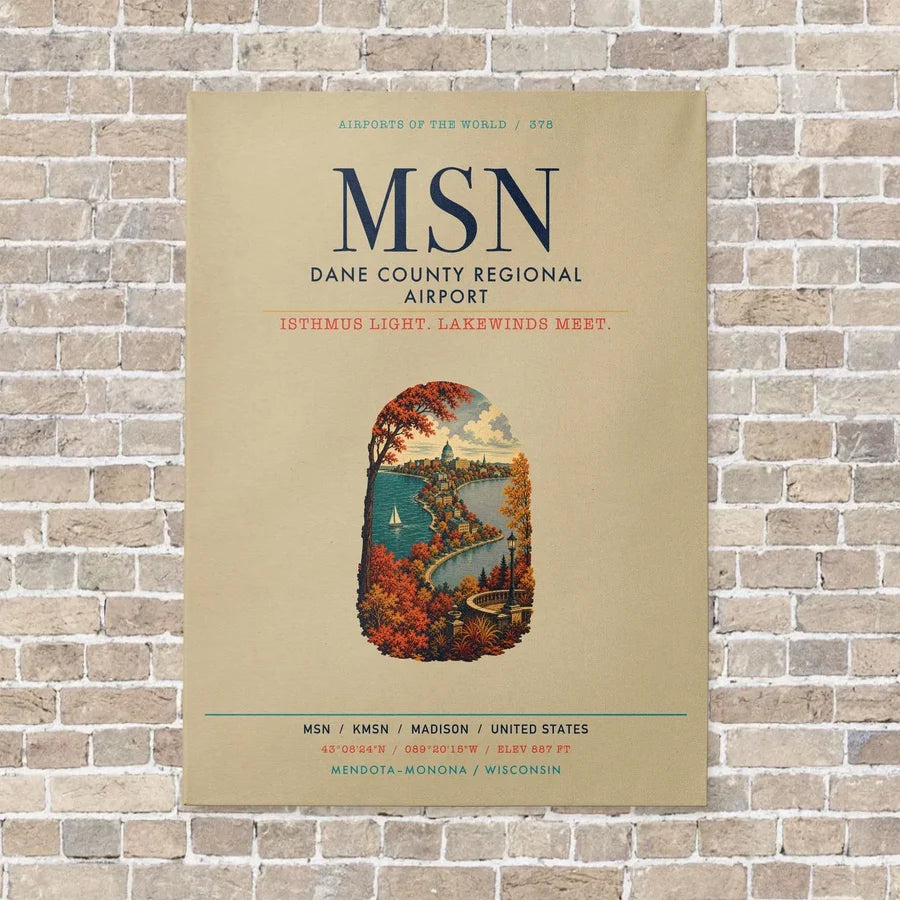 Dane County Regional Airport Madison MSN vertical canvas print - no frame - beige background