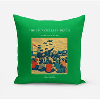 Thumbnail for VINTAGE G4430 - The Storytellers' Bench - Designed Pillows design on green