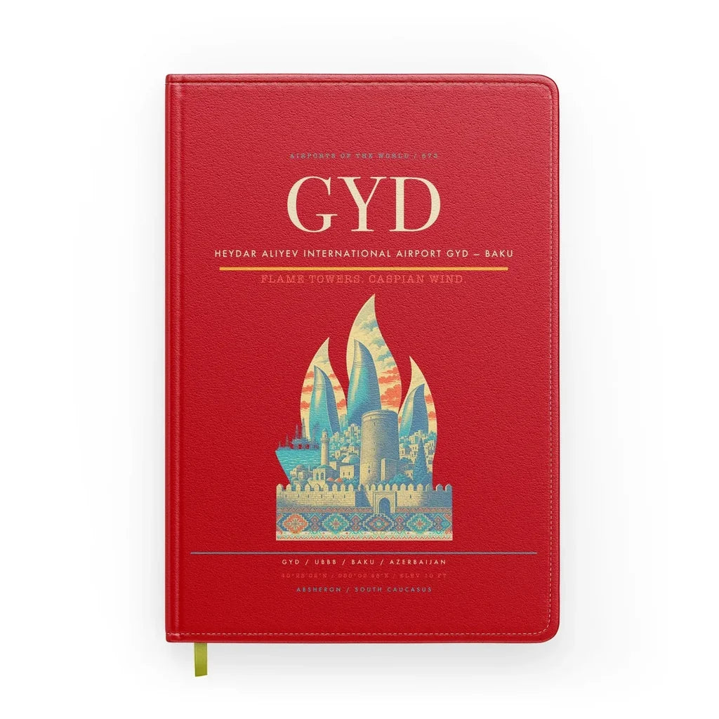 Heydar Aliyev International Airport (GYD) design on red notebook