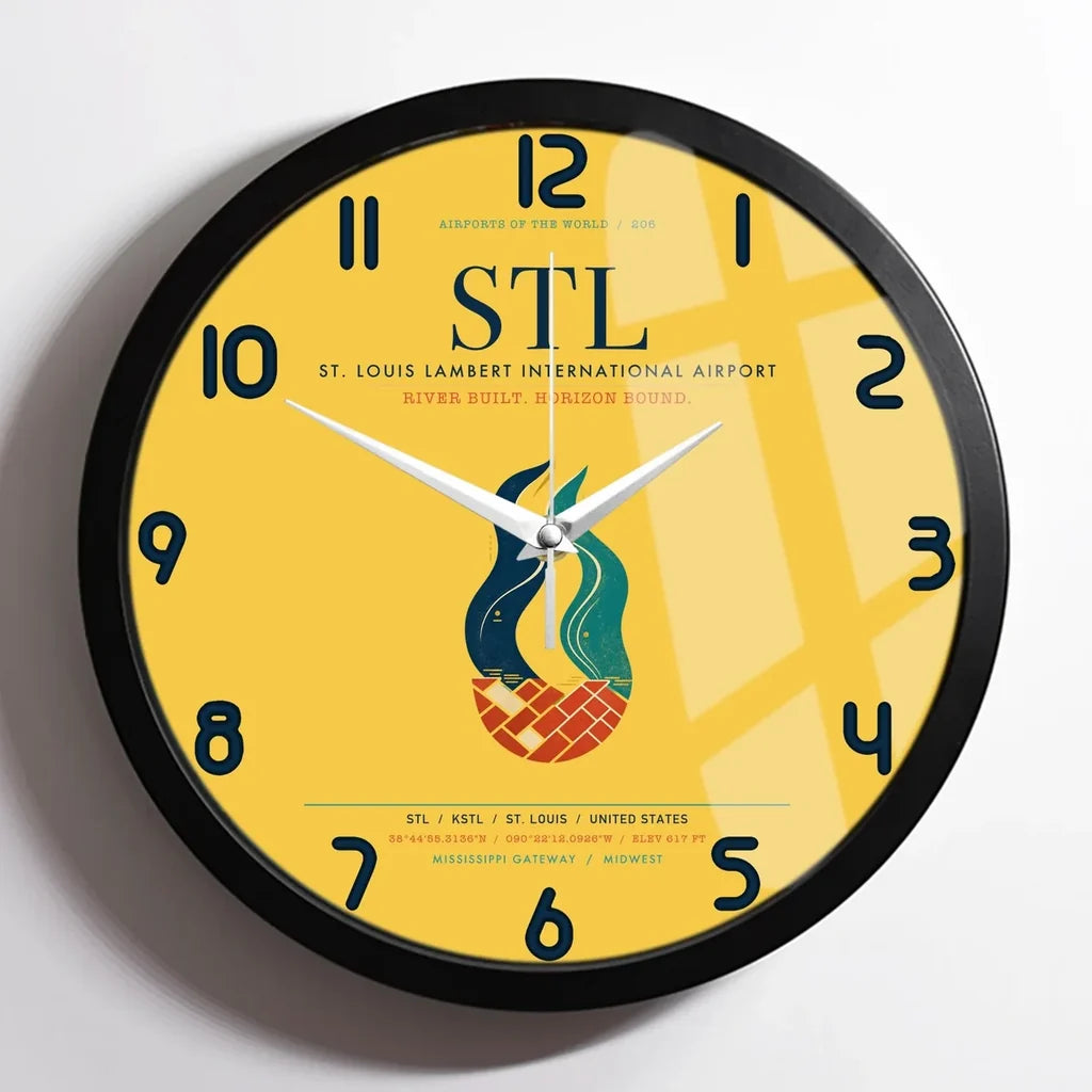 St. Louis Lambert International Airport (STL) design on yellow framed wall clock