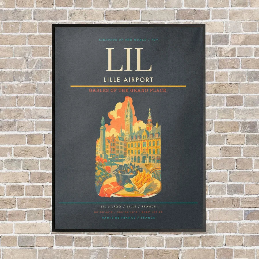 Lille Airport LIL vertical canvas print - framed - gray background