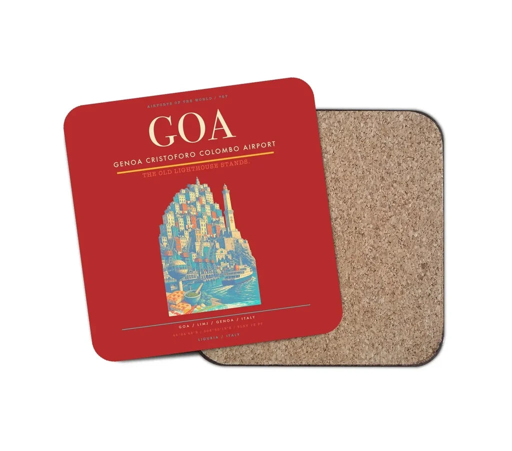 Genoa Cristoforo Colombo Airport (GOA) design on red 1 piece coaster