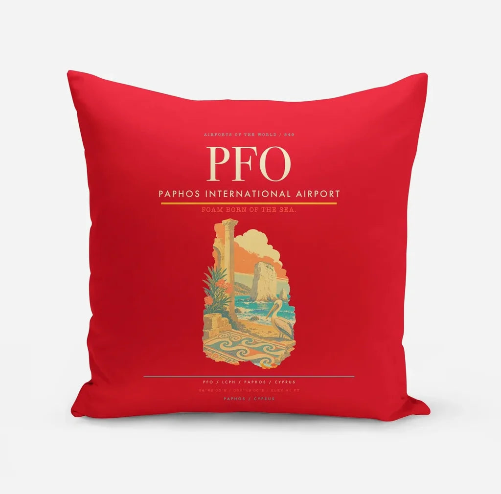 Paphos International Airport (PFO) design on red pillow