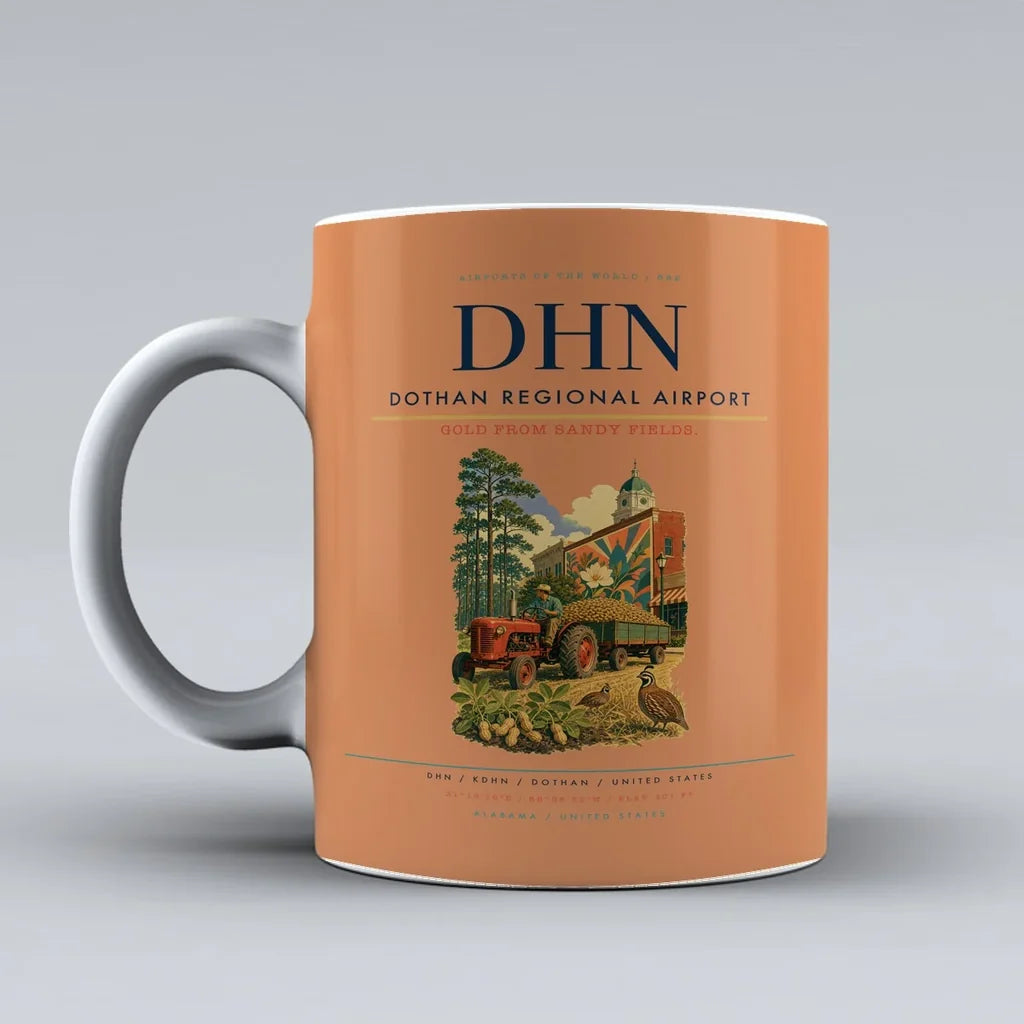 Dothan Regional Airport (DHN) airport code design on orange ceramic mug