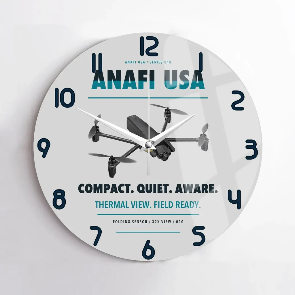 Parrot ANAFI USA design on light gray no frame wall clock