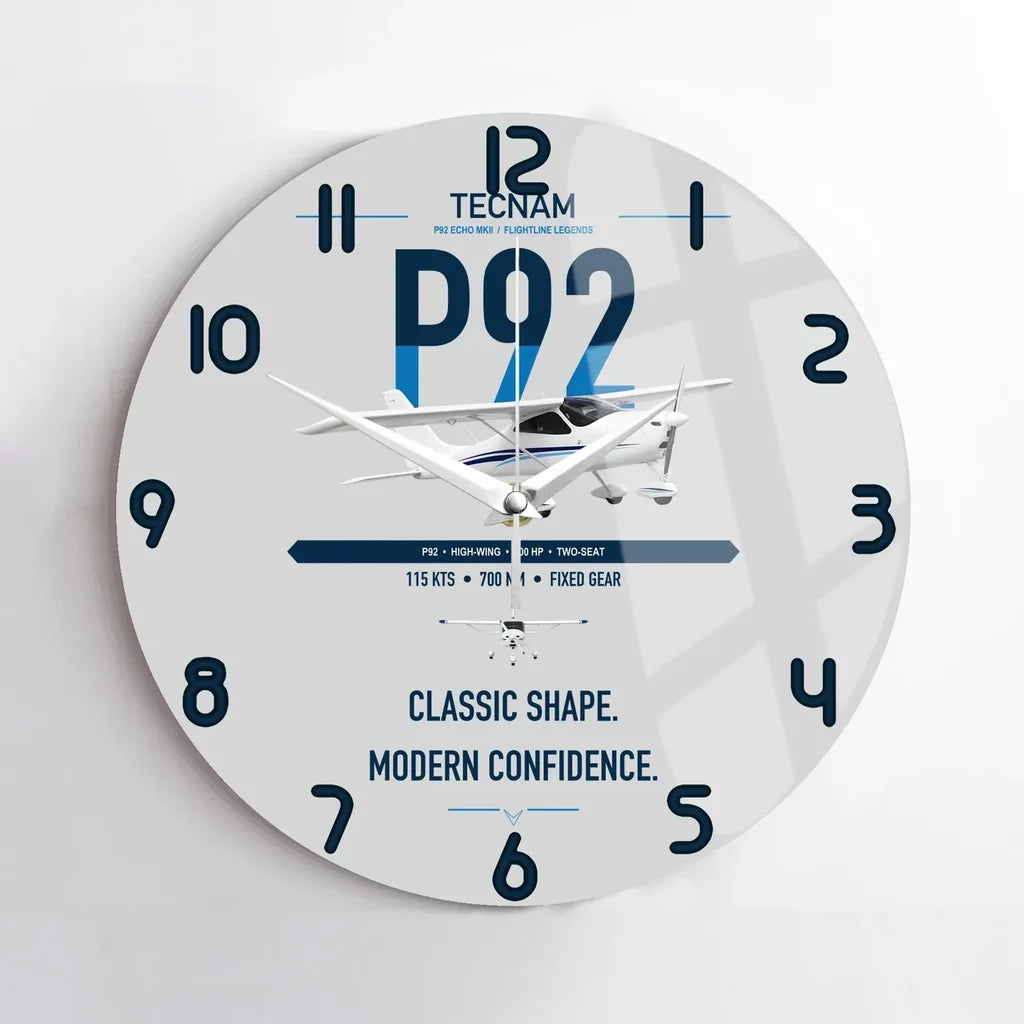 Tecnam P92 Echo MkII design on light gray no frame wall clock