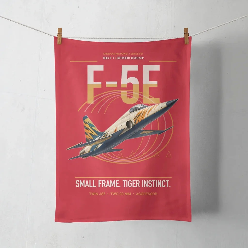 F-5E Tiger II design on red towel