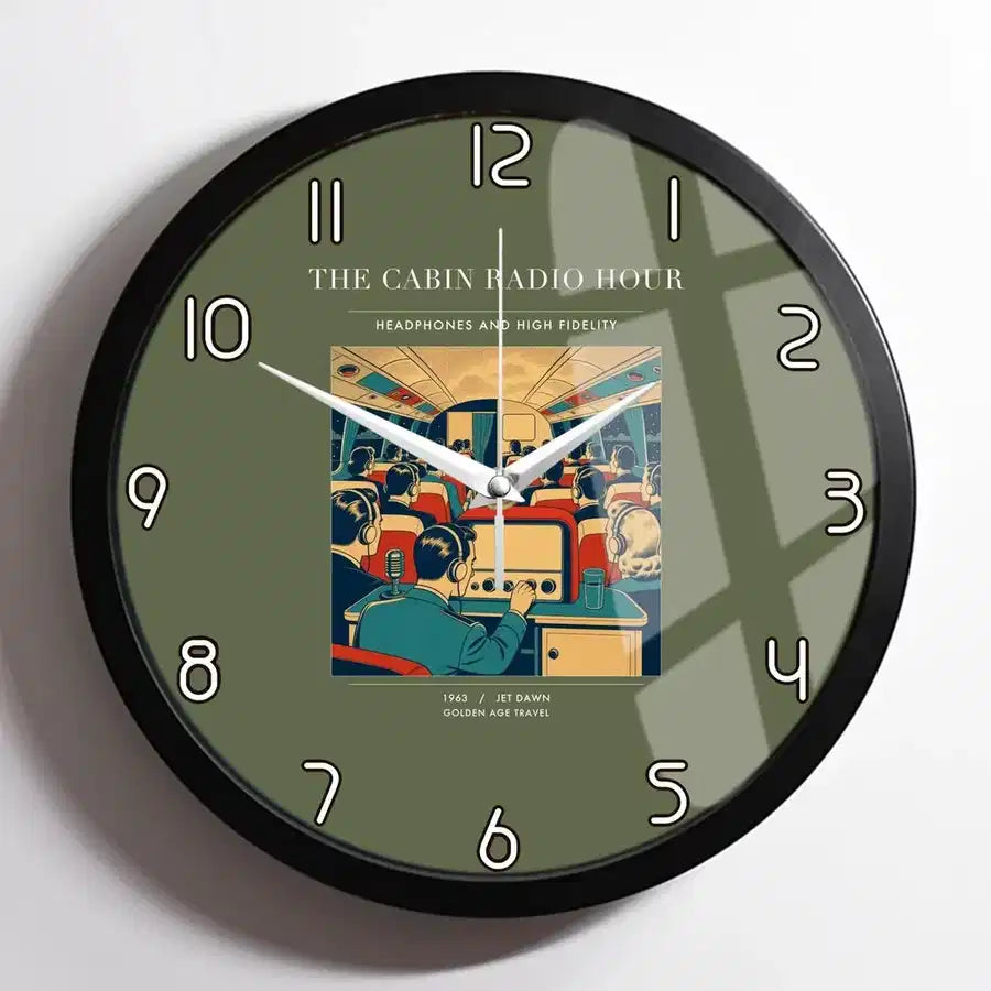 VINTAGE G4229 - The Cabin Radio Hour - Designed Wall Clocks design on greenarmy framed