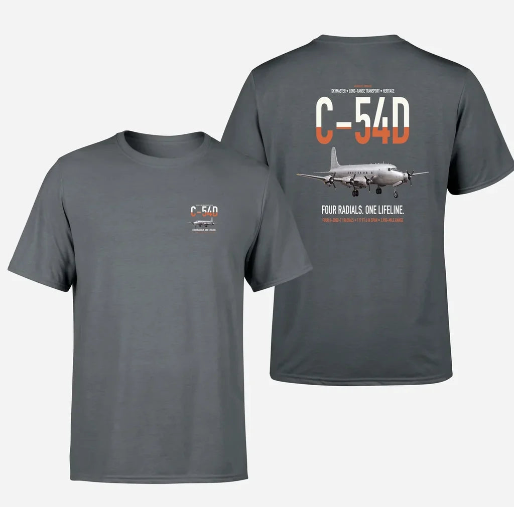 C-54D Skymaster design on gray double-side t-shirt, double-side print