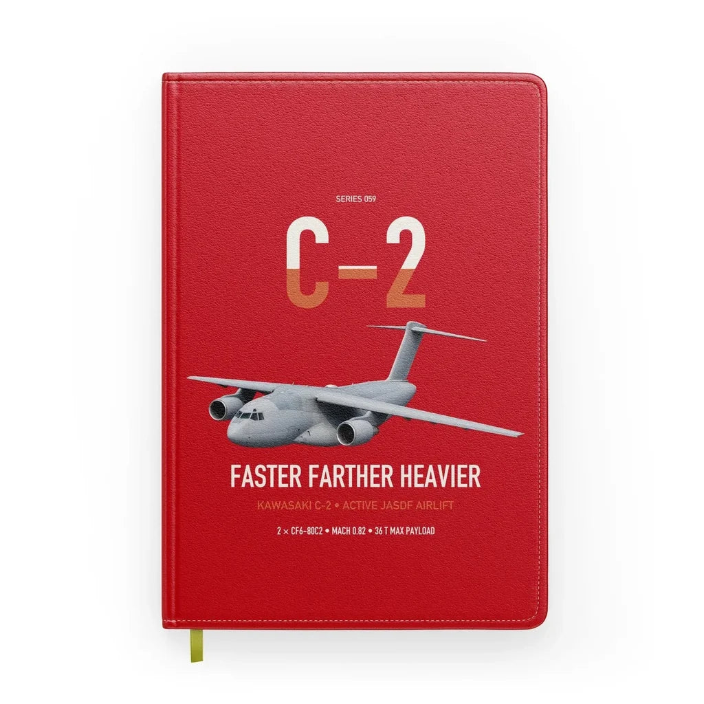 Kawasaki C-2 design on red notebook