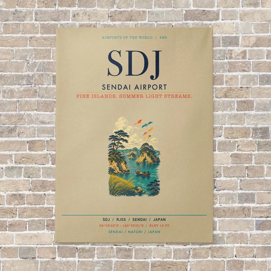 Sendai Airport SDJ vertical canvas print - no frame - beige background