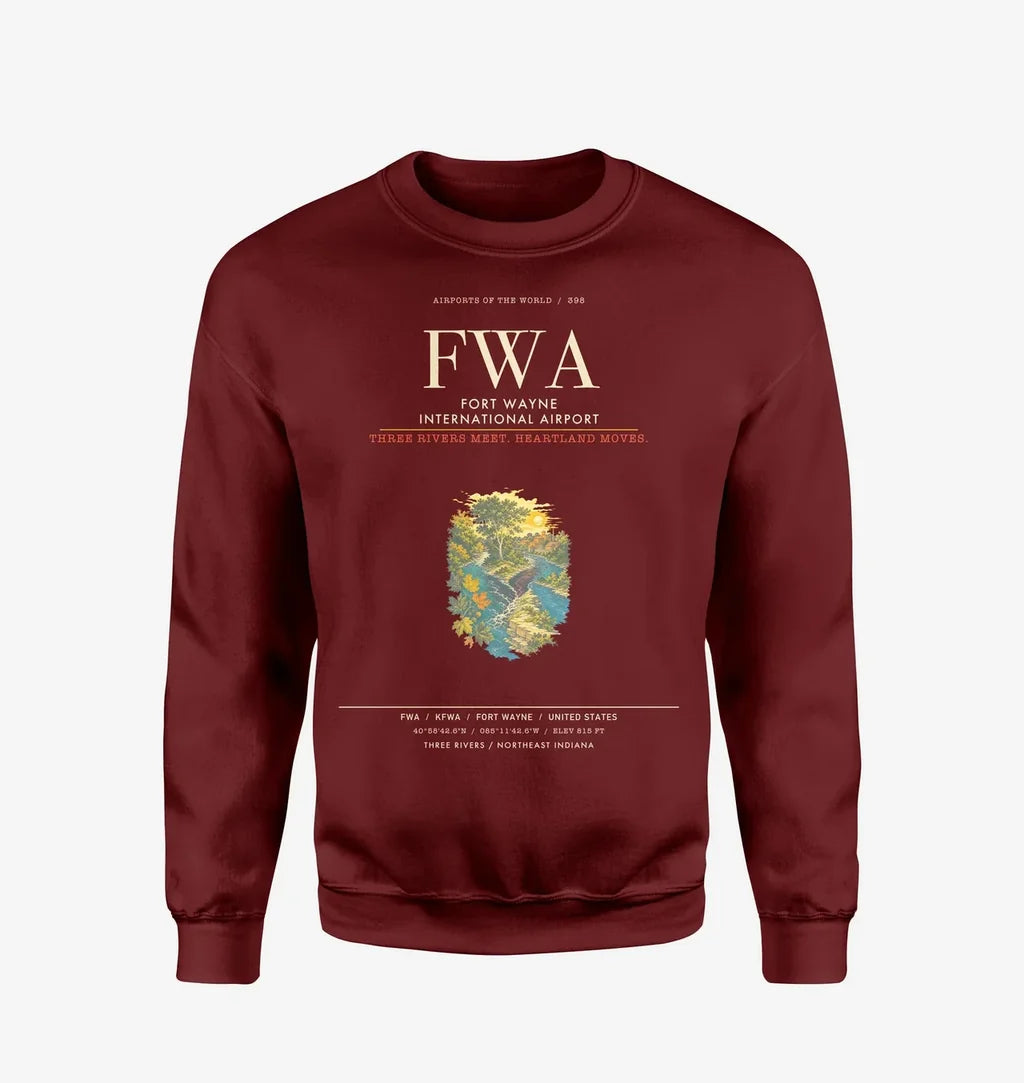 Fort Wayne International Airport FWA Sweatshirt - Wine Red