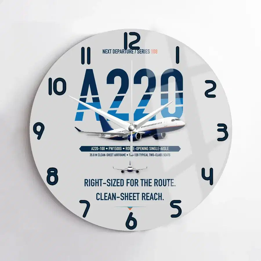 Airbus A220-100 design on light gray no frame wall clock