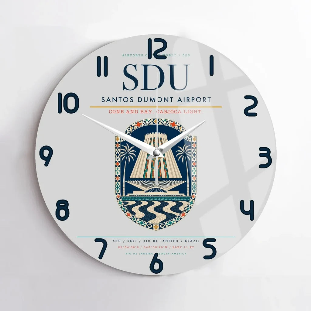 Santos Dumont Airport (SDU) design on light gray no frame wall clock