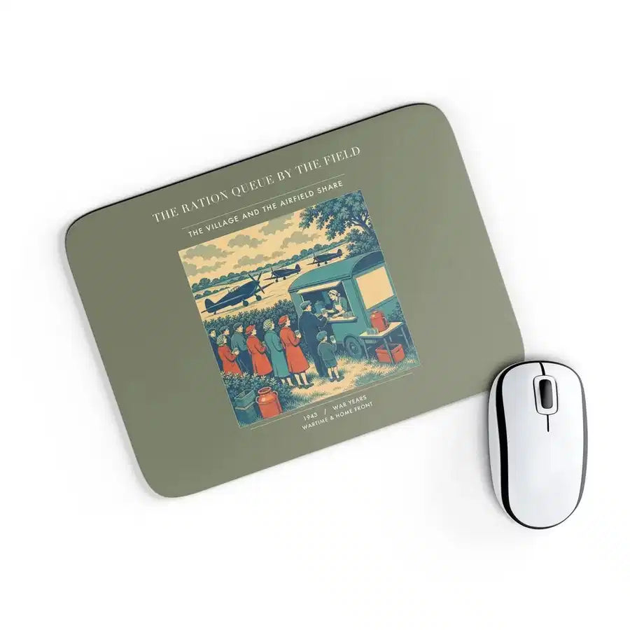 VINTAGE G4522 - The Ration Queue By The Field - Designed Mouse Pads design on greenarmy rectangle