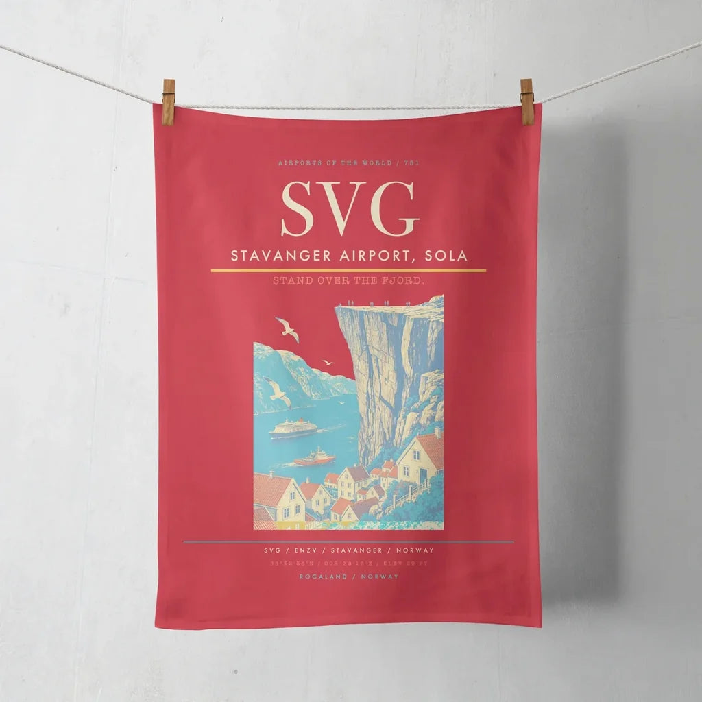 Stavanger Airport, Sola (SVG) design on red towel