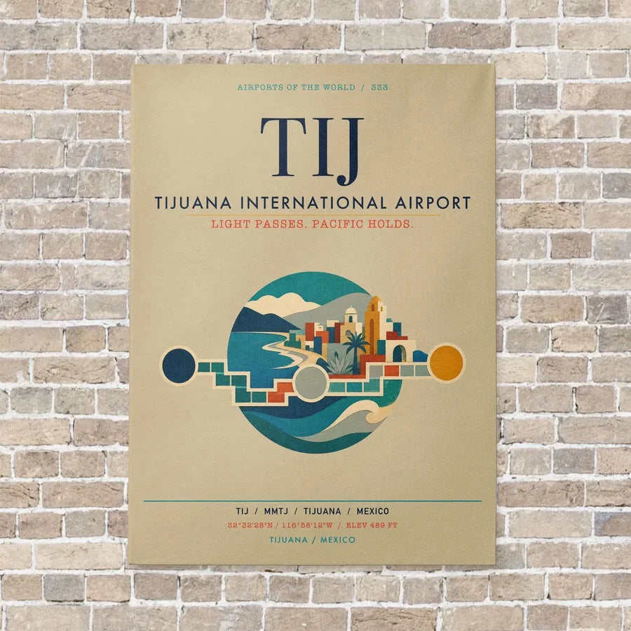 Tijuana International Airport TIJ vertical canvas print - no frame - beige background
