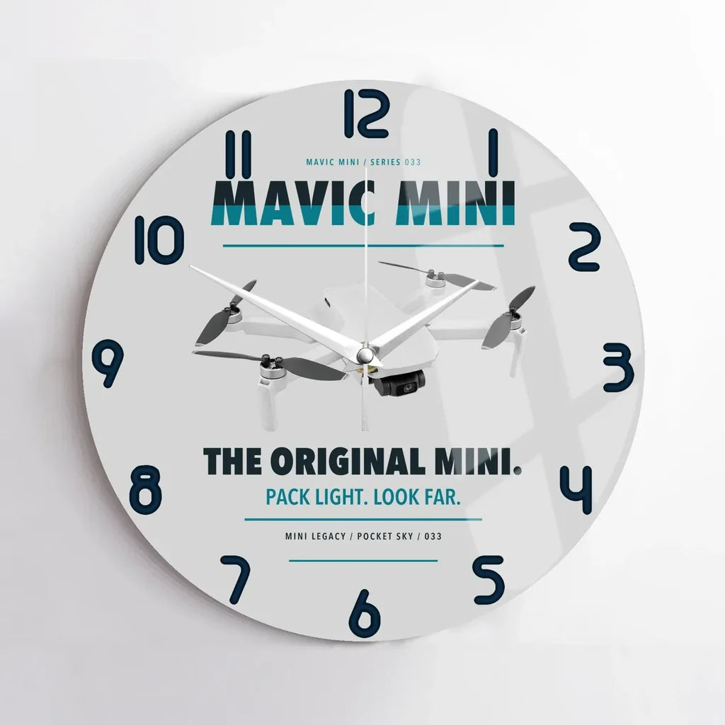 DJI Mavic Mini design on light gray no frame wall clock