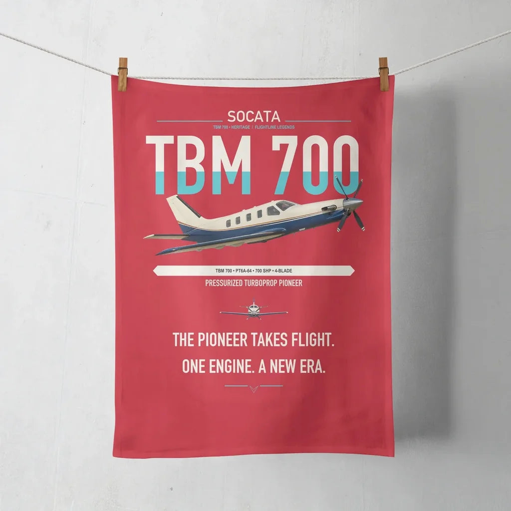 Socata TBM 700 design on red towel