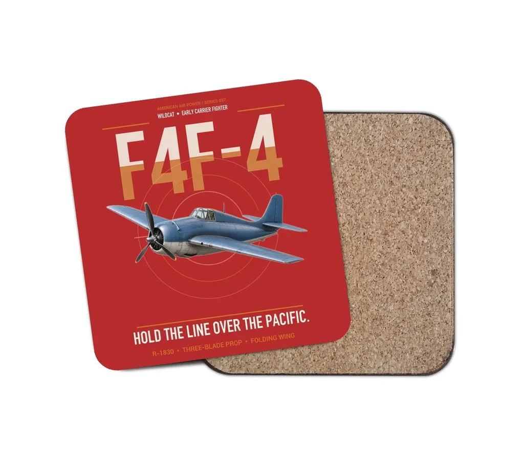 F4F-4 Wildcat design on red 1 piece coaster