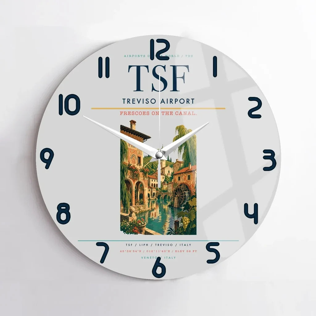Treviso Airport (TSF) design on light gray no frame wall clock