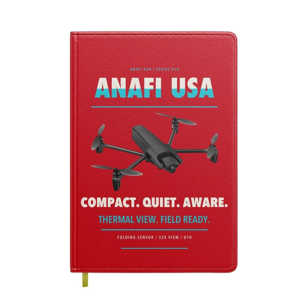 Parrot ANAFI USA design on red notebook