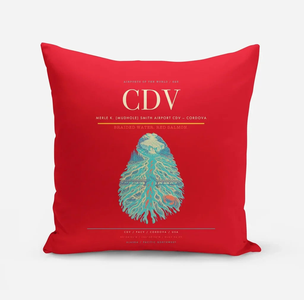 Merle K. (Mudhole) Smith Airport (CDV) design on red pillow