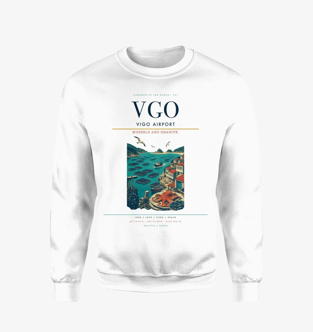 Vigo Airport (VGO) design on white sweatshirt