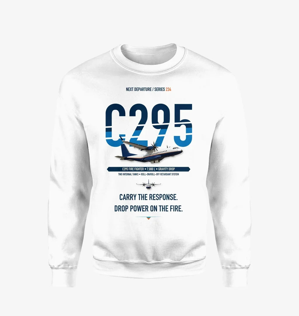 Airbus C295 Firefighter design on white sweatshirt