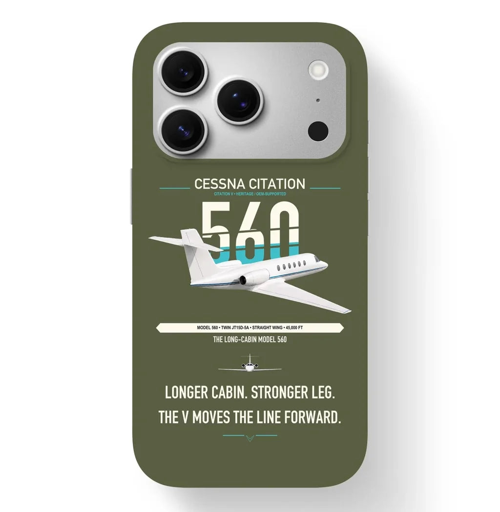 Cessna Citation 560 - Citation V design on green army magsafe iphone case, for iPhone 17 Pro