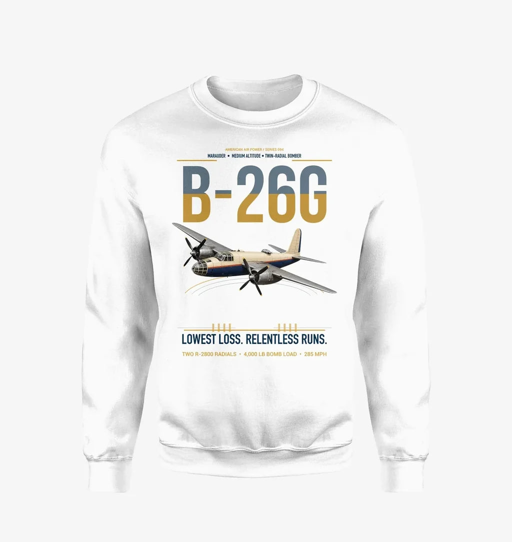 B-26G Marauder design on white sweatshirt