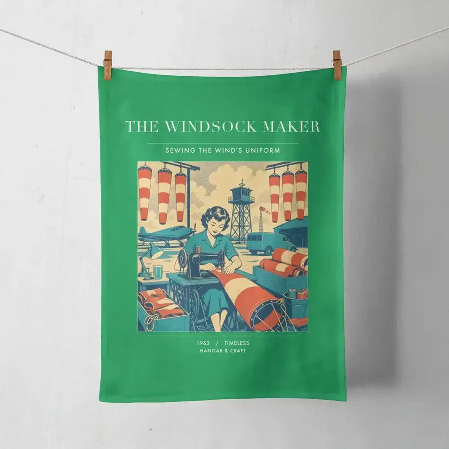 VINTAGE G4429 - The Windsock Maker - Designed Towels design on green