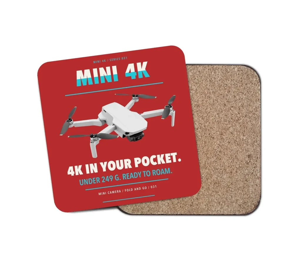 DJI Mini 4K design on red 1 piece coaster