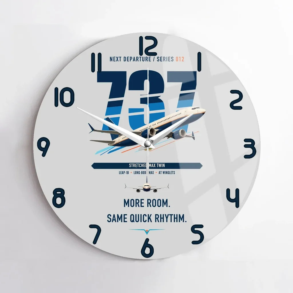 Boeing 737 MAX 9 design on light gray no frame wall clock