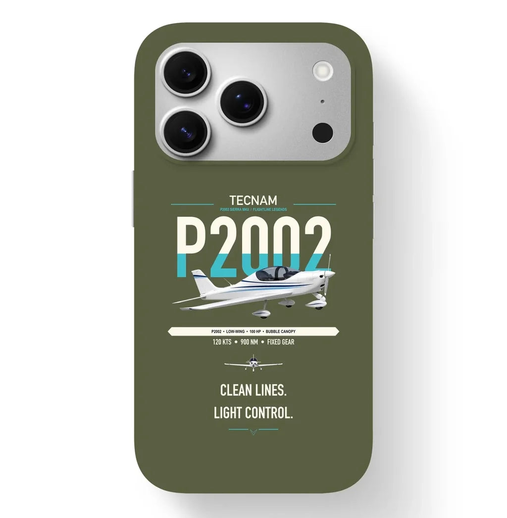 Tecnam P2002 Sierra MkII design on green army magsafe iphone case, for iPhone 17 Pro