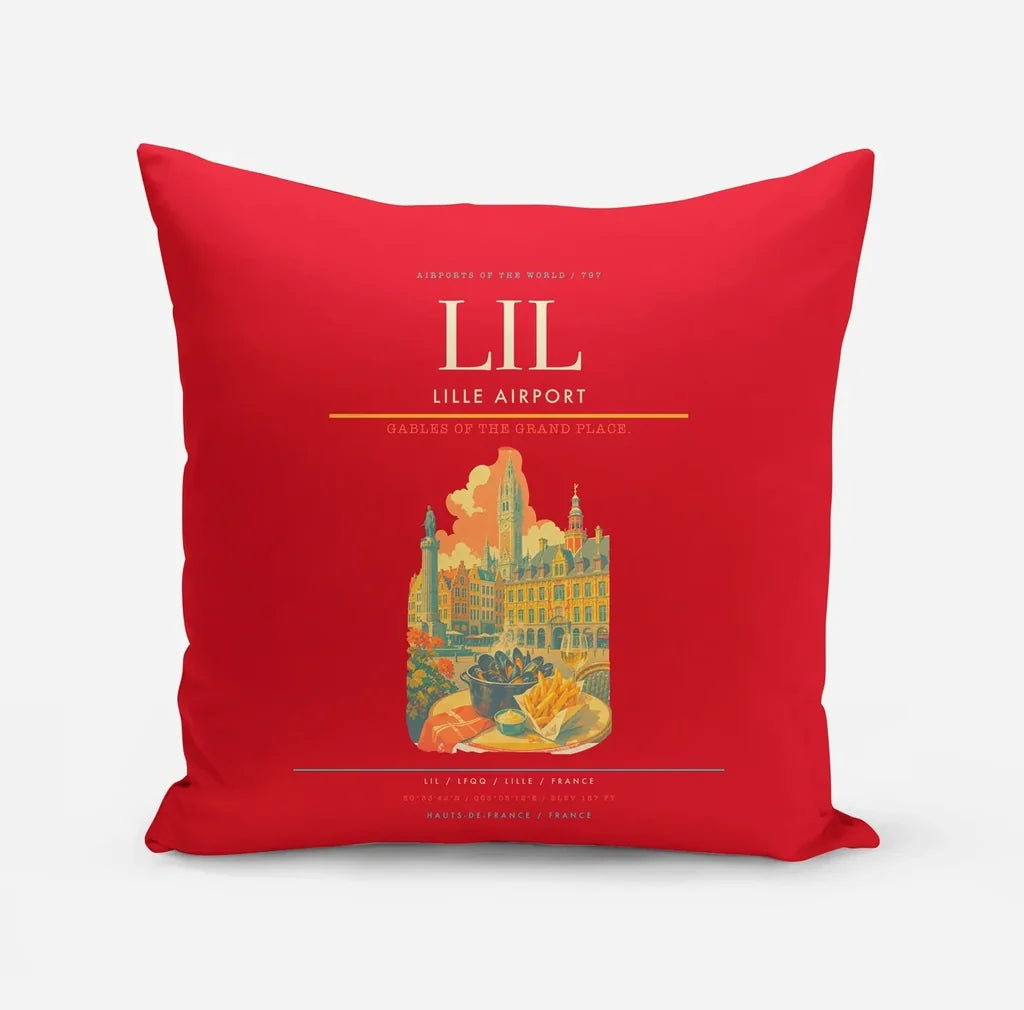 Lille Airport (LIL) design on red pillow