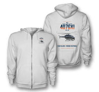 Thumbnail for Bell 407GXi design on white premium zipped hoodie, double-side print