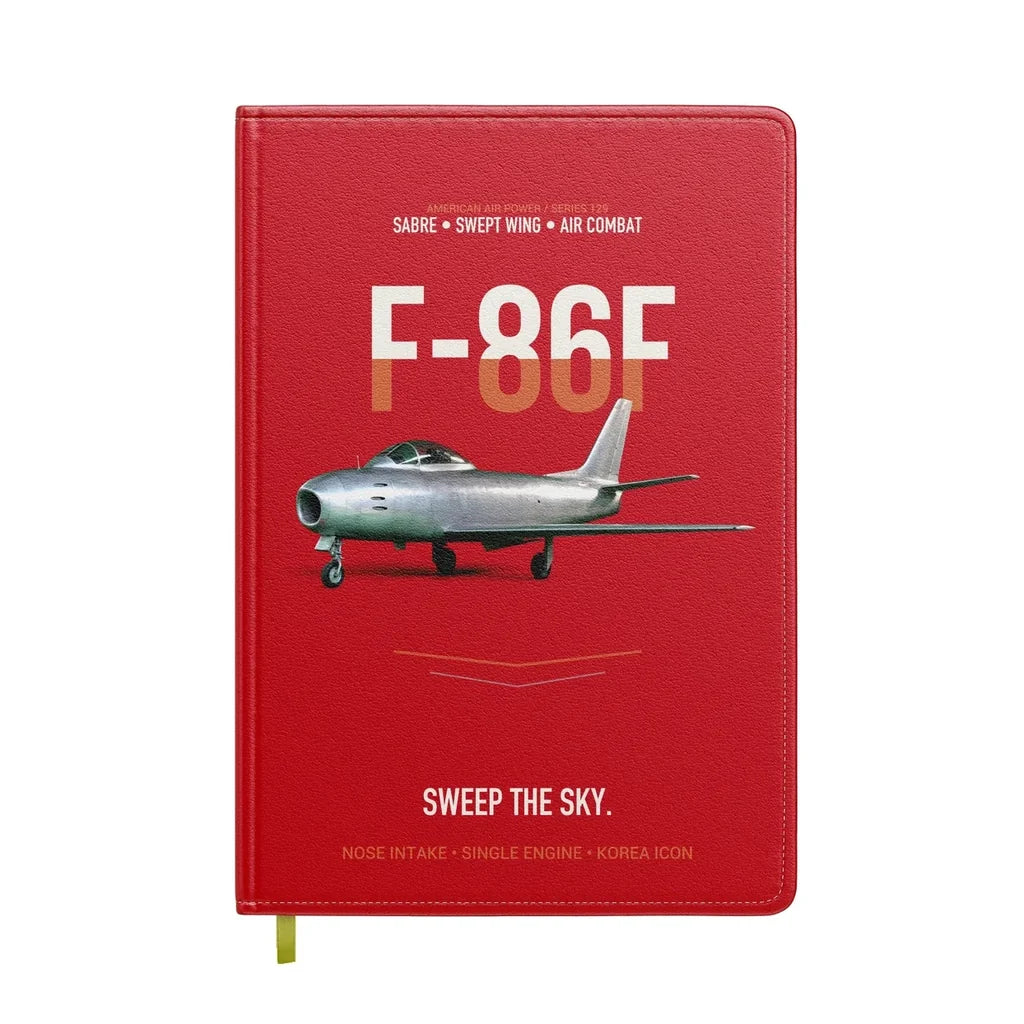 F-86F Sabre Sweep The Sky design on red notebook