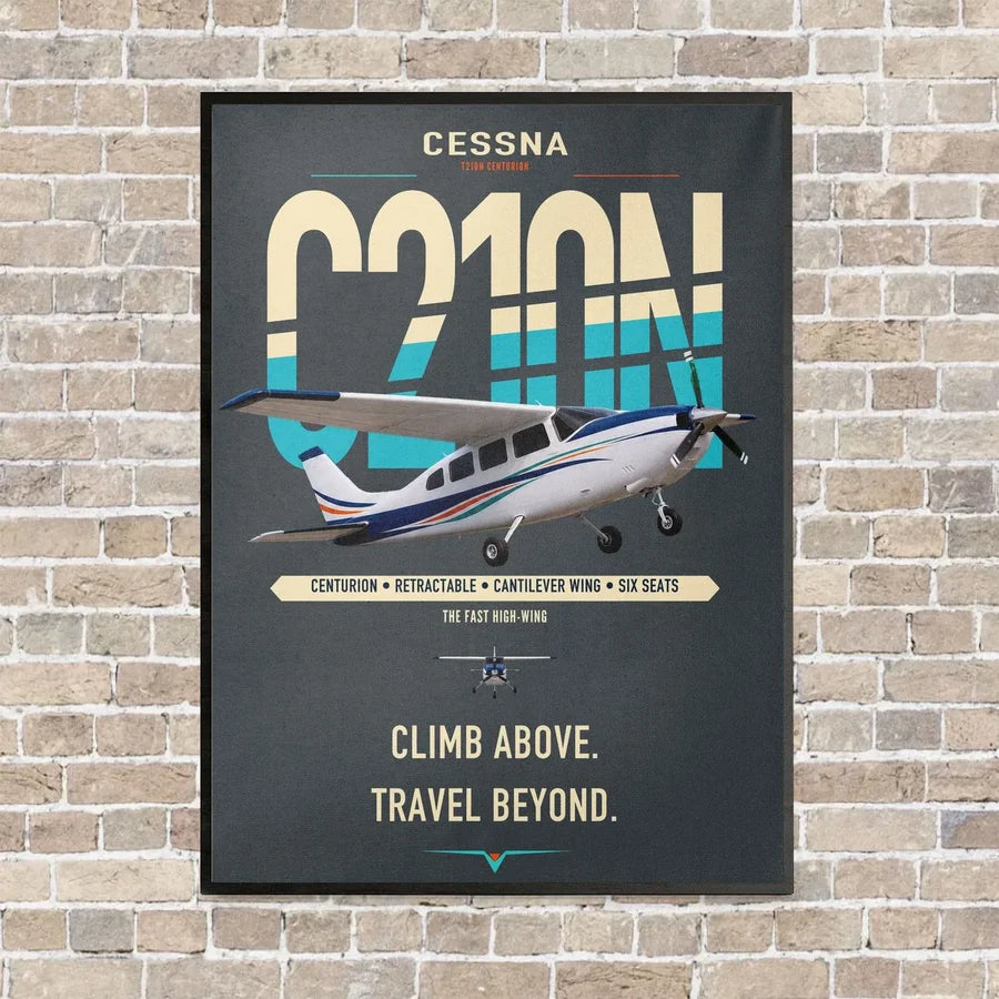 Cessna T210N Centurion vertical canvas print - framed - gray background