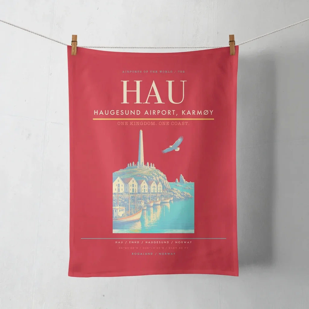 Haugesund Airport, Karmøy (HAU) design on red towel