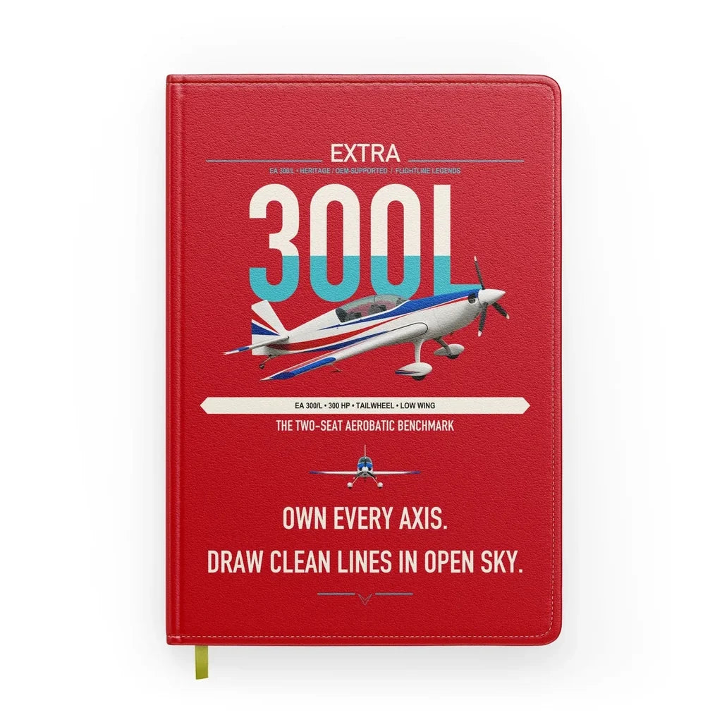 Extra 300L design on red notebook