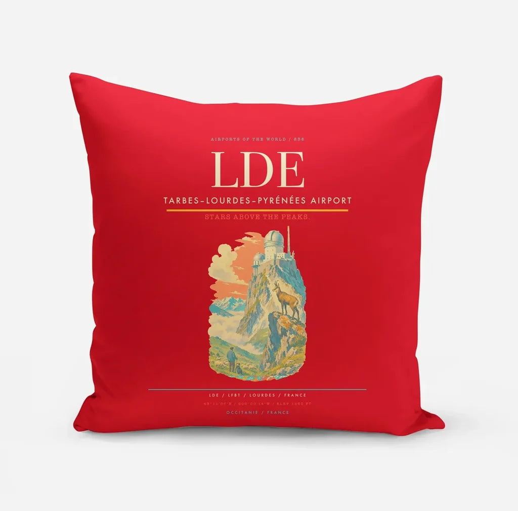 Tarbes–Lourdes–Pyrénées Airport (LDE) design on red pillow