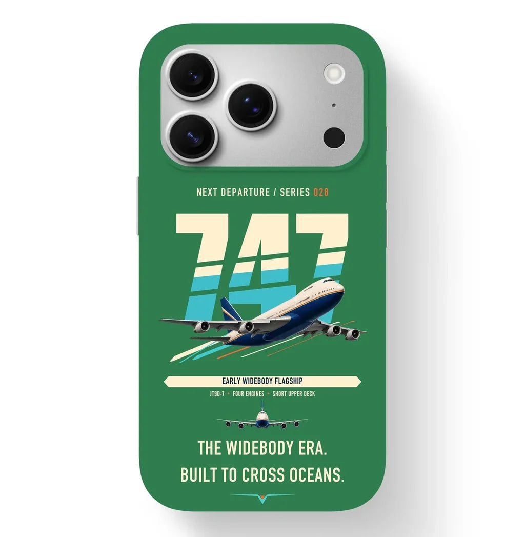 Boeing 747-200B design on green magsafe iphone case