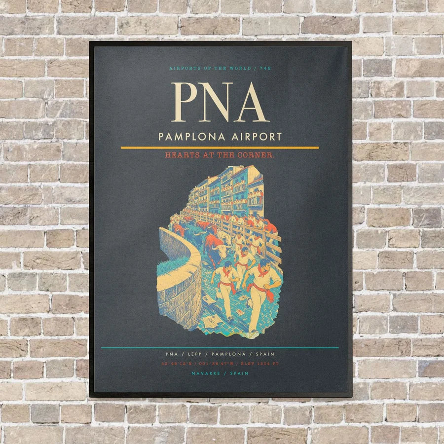 Pamplona Airport PNA vertical canvas print - framed - gray background