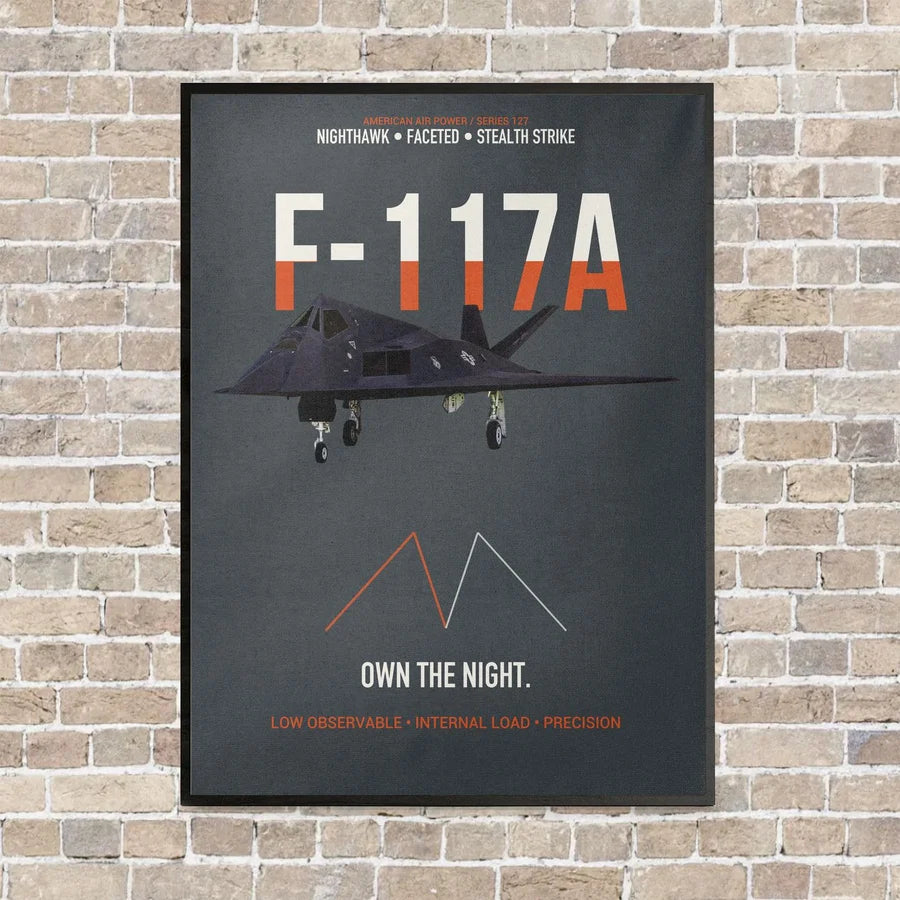 F-117A Nighthawk Own The Night vertical canvas print - framed - gray background