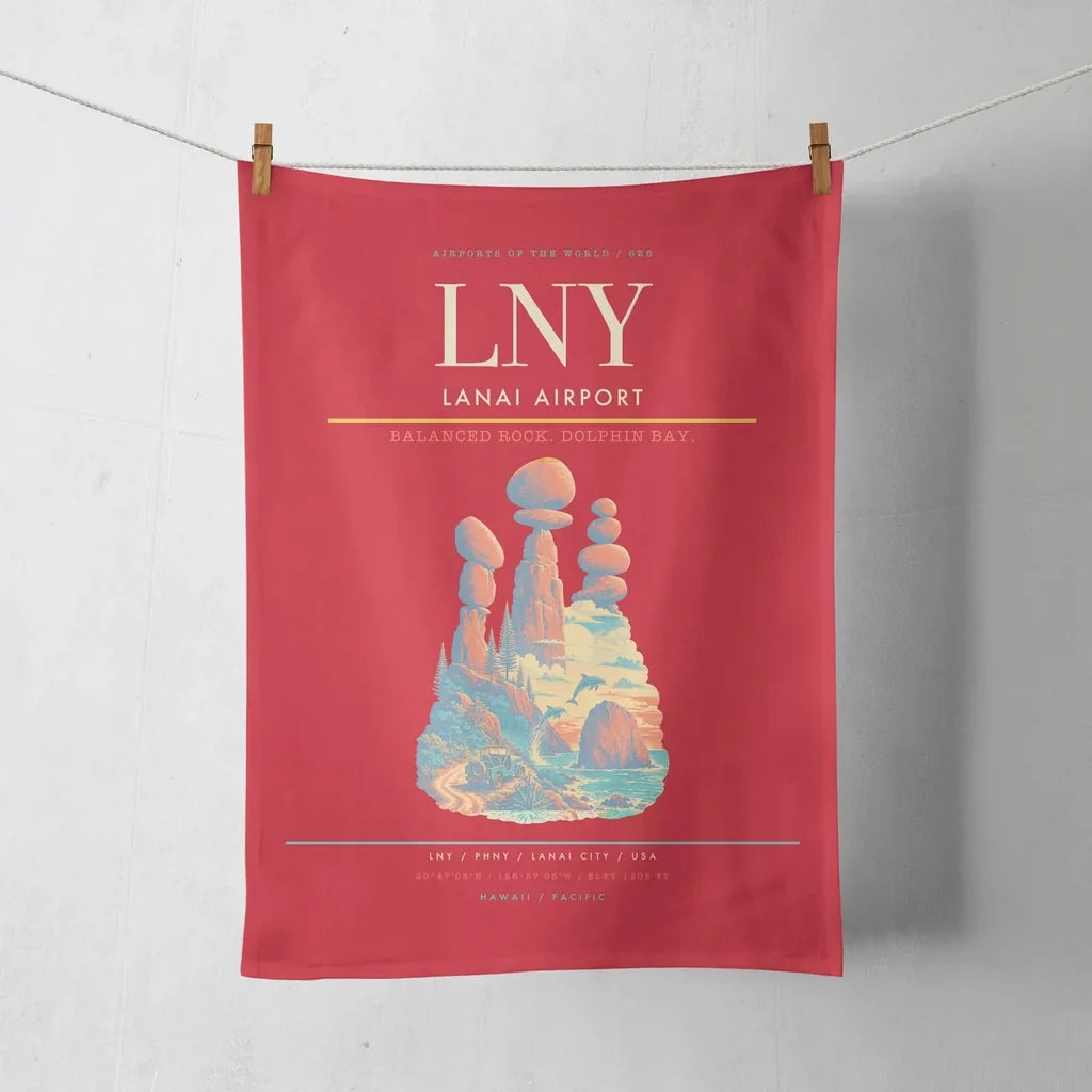 Lanai Airport (LNY) design on red towel