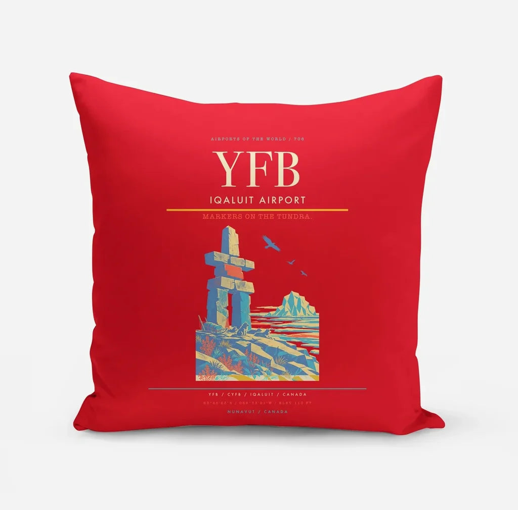 Iqaluit Airport (YFB) design on red pillow