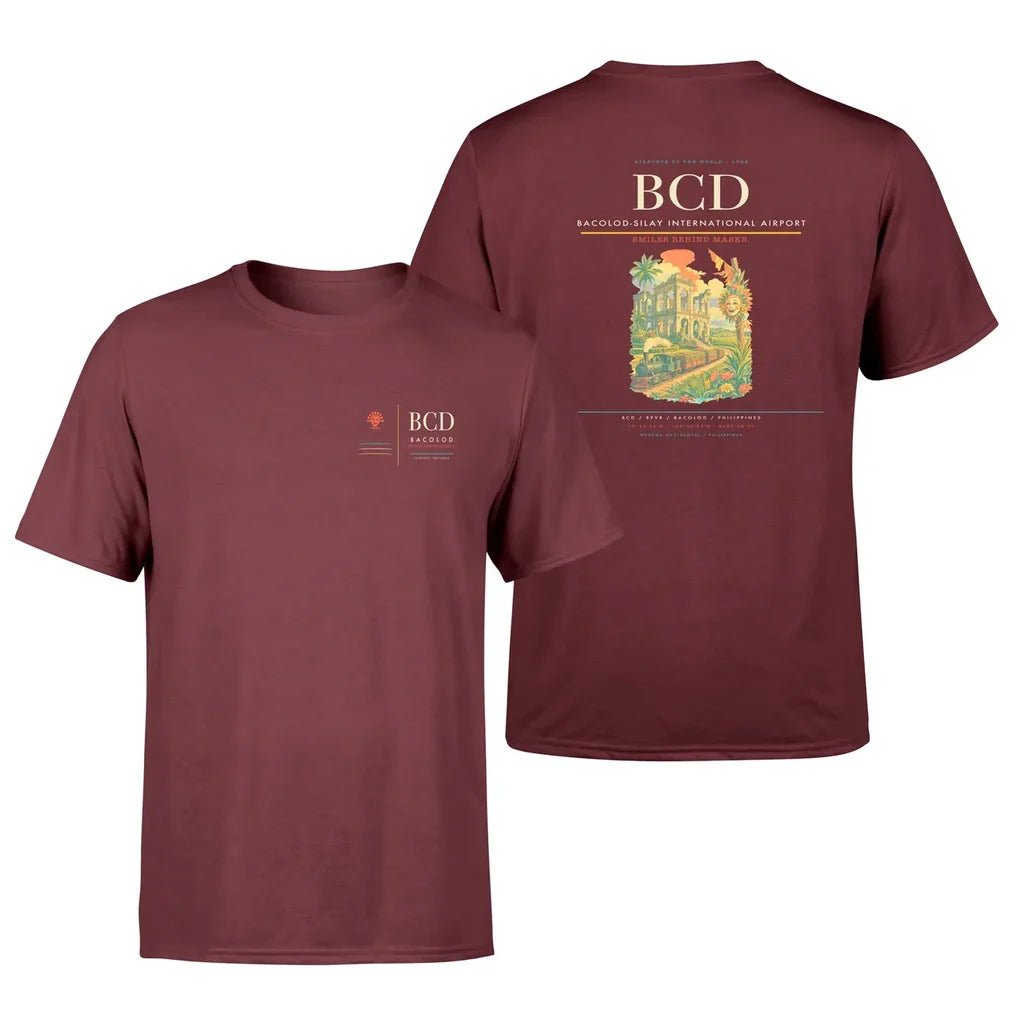 Bacolod-Silay International Airport (BCD) design printed on dark red double-side t-shirt