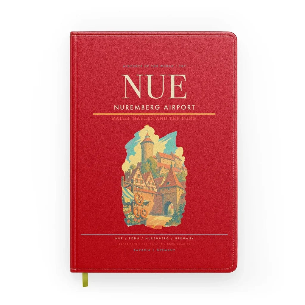 Nuremberg Airport (NUE) design on red notebook